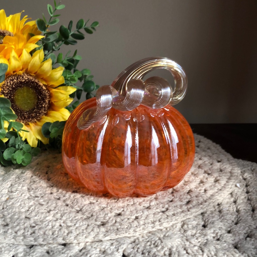 Handblown Glass Pumpkin Décor - Orange